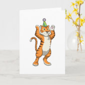タイガーとパーティーハットパーティー カード (黄色い花)