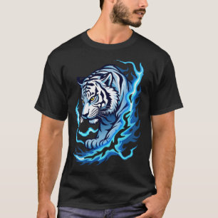 タイガーとブルーフレイムスのデザイン付きホワイトTシャツ Tシャツ