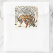 タイガーと彼女のキュブ冬の日の雪の森のシール スクエアシール (バッグ)