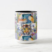 タイガーの大きな本を持って2トーンのコーヒーマグ ツートーンマグカップ (中央)