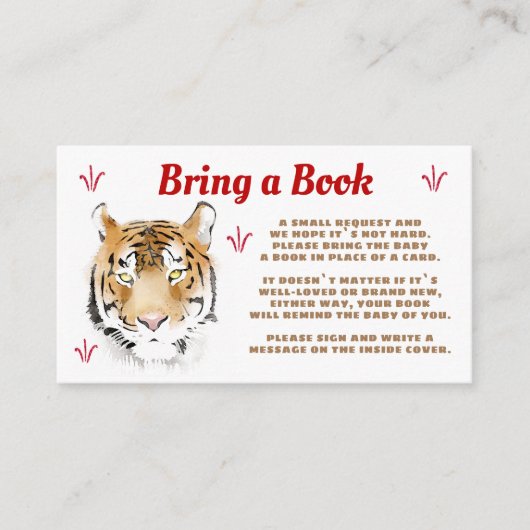 タイガーの水の色が本の赤ちゃんシャワーをもたらす エンクロージャーカード (正面)