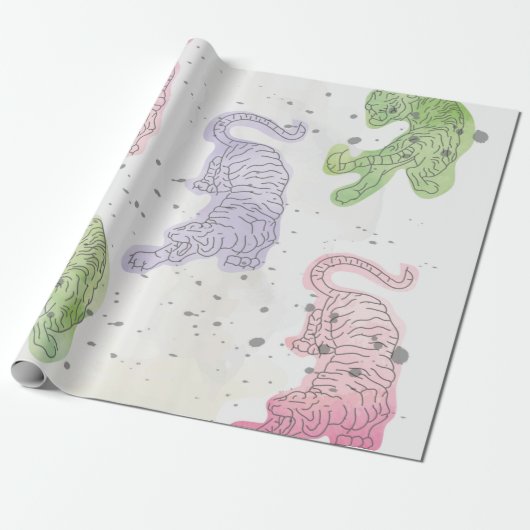 タイガーの水彩模様のラッピング紙 ラッピングペーパー (アンロールド)