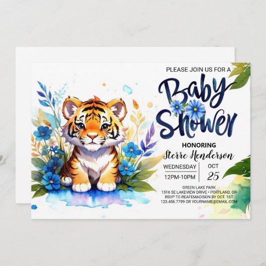 タイガーの野生のジャングルの赤ちゃんシャワー 招待状 (正面/裏面)