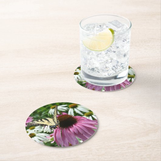 タイガーアゲハチョウバタフライフラワー紙コースター ラウンドペーパーコースター (インサイチュ)