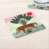 タイガーアットサンセット スクエアペーパーコースター (アングル)