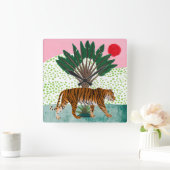 タイガーアットサンセット スクエア壁時計 (ホーム)