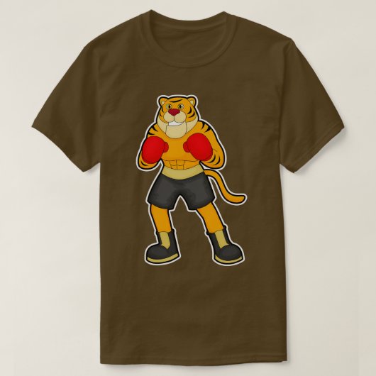 タイガーアットボクシングとボクシング手袋 Tシャツ (デザイン正面)