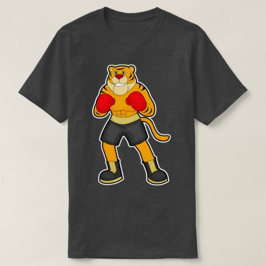 タイガーアットボクシングとボクシング手袋 Tシャツ (デザイン正面)