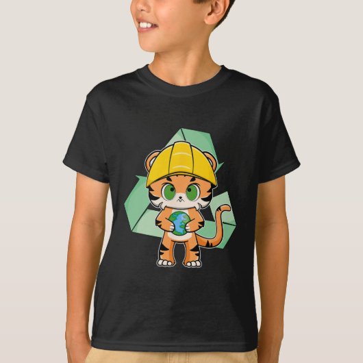 タイガーアニメ猫の地球の日 Tシャツ (正面)