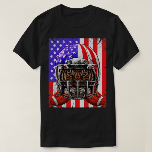 タイガーアメリカンフットボールUSA国旗Merica動物Hoge Tシャツ (デザイン正面)