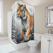 タイガーアートカラー部分白黒スケッチ シャワーカーテン (インサイチュ)