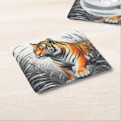 タイガーアートカラー部分白黒スケッチ スクエアペーパーコースター (アングル)