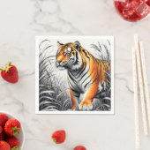 タイガーアートカラー部分白黒スケッチ スタンダードカクテルナプキン (インサイチュ)
