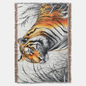 タイガーアートカラー部分白黒スケッチ スローブランケット (正面縦)