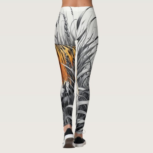 タイガーアートカラー部分白黒スケッチ レギンス (裏面)