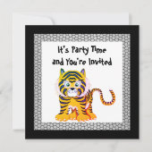 タイガーイエロー黒爬虫類プリント誕生日 招待状 (正面)