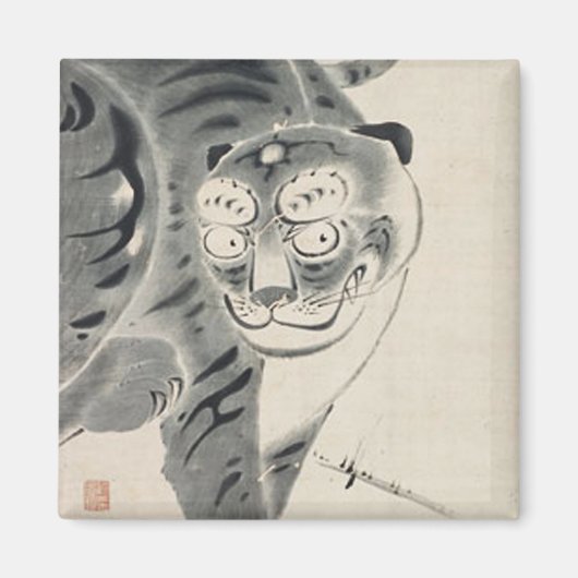 タイガーイラストレーションby伊藤若冲 マグネット (正面)