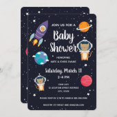 タイガーイン宇宙ベイビーシャワー宇宙ネイビー銀河系 招待状 (正面/裏面)