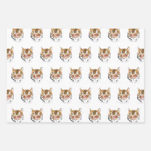 タイガーウォーターカラーアニマルハッピーバースデー ラッピングペーパーシート (正面2)