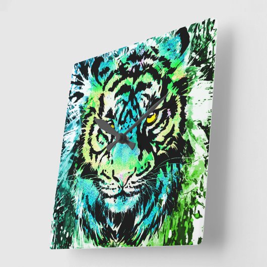 タイガーウォール時計カラフル- Tiger Eyes スクエア壁時計 (傾斜)