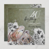 タイガーエレガントボタニカルフローラサプライズ誕生日 招待状 (正面/裏面)