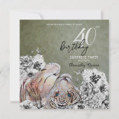 タイガーエレガントボタニカルフローラサプライズ誕生日 招待状 (正面)