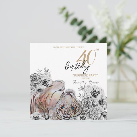 タイガーエレガントボタニカルフローラサプライズ誕生日 招待状 (スタンド正面)