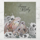 タイガーエレガントボタニカルフローラセージ金ゴールド誕生日 ワインラベル (シングルラベル)