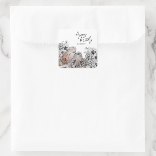 タイガーエレガントボタニカルフローラ誕生日 スクエアシール (バッグ)