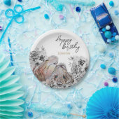 タイガーエレガントボタニカルフローラ誕生日 ペーパープレート (パーティー)