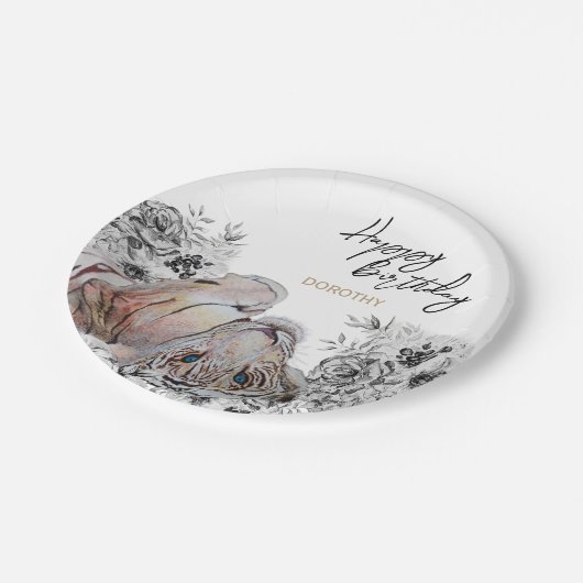 タイガーエレガントボタニカルフローラ誕生日 ペーパープレート (アングル)