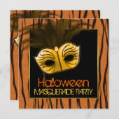 タイガーオレンジブラックハロウィーンマスカレードパーティー 招待状 (正面/裏面)