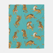 タイガーオンティール(緑がかった色)パターン フリースブランケット (正面)