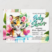 タイガーカッブベビーガールシャワー 招待状 (正面/裏面)