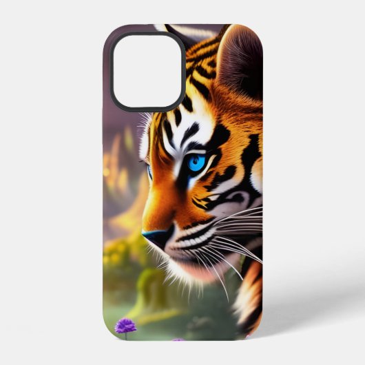 タイガーカッブ、紫色の花 iPhoneケース (裏面)