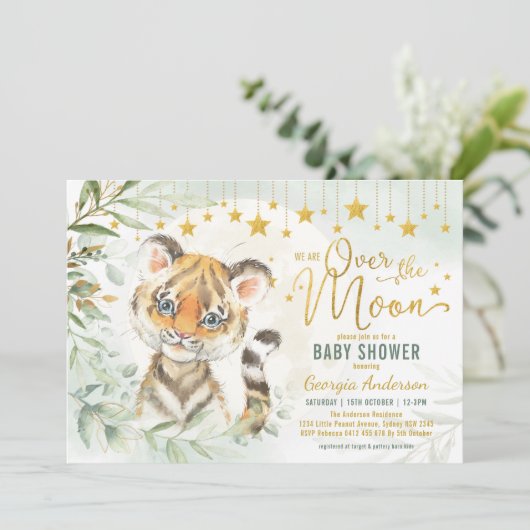タイガーカブムーン&スターズグリーンリーベビーシャワー 招待状 (スタンド正面)