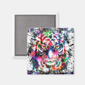 タイガーカラフルスケッチマグネット – 抽象芸術アートタイガー マグネット (正面/裏面)