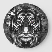 タイガーカラフルスケッチ-抽象芸術アートタイガー時計 ラージ壁時計 (正面)