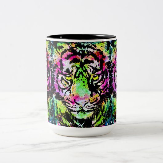 タイガーカラフルヘッドポートレート- Tiger Coffee Mug ツートーンマグカップ (中央)