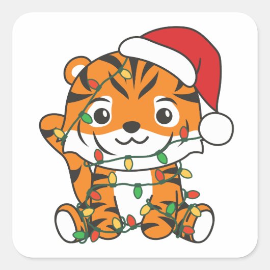 タイガークリスマスウィンターアニマルズホリデータイガース スクエアシール (正面)