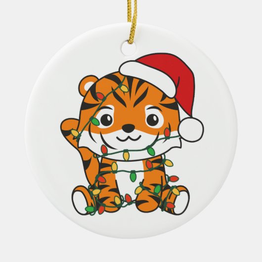 タイガークリスマスウィンターアニマルズホリデータイガース セラミックオーナメント (正面)