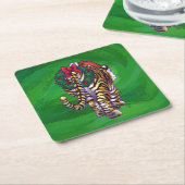 タイガークリスマスオングリーン スクエアペーパーコースター (アングル)