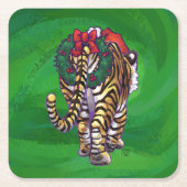 タイガークリスマスオングリーン スクエアペーパーコースター (正面)