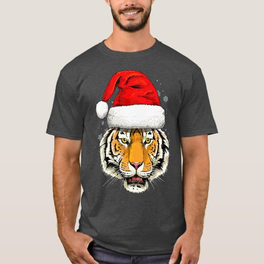 タイガークリスマスサンタハットクリスマスギフトキッズボーイズ Tシャツ (正面)
