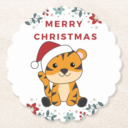 タイガークリスマススノーウィンターアニマルズタイガー紙Co ペーパーコースター (正面)