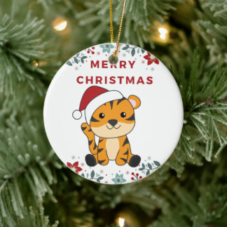 タイガークリスマススノーウィンターアニマルティガーセラミック セラミックオーナメント
