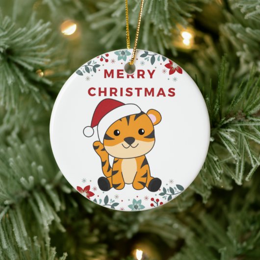 タイガークリスマススノーウィンターアニマルティガーセラミック セラミックオーナメント (ツリー)