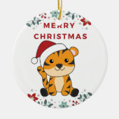 タイガークリスマススノーウィンターアニマルティガーセラミック セラミックオーナメント (正面)