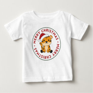 タイガークリスマススノーウィンターアニマルティガー ベビーTシャツ