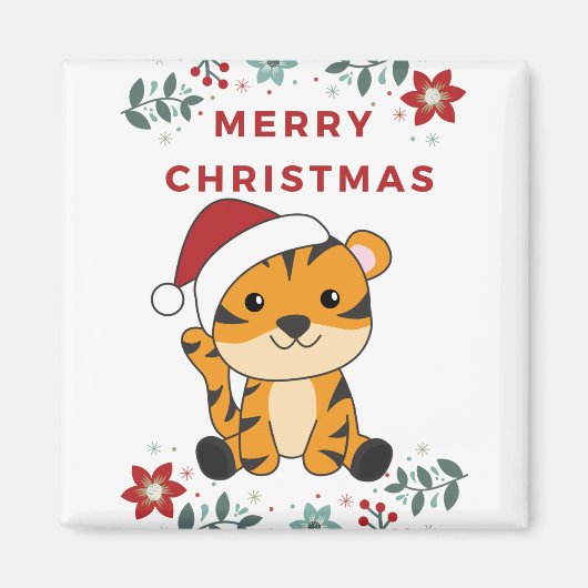 タイガークリスマススノーウィンターアニマルティガー マグネット (正面)